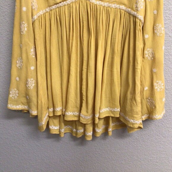 Fate Yellow Embroidered Bell Sleeve Top Boho Top Babydoll Loose Size Small - Picture 4 of 10